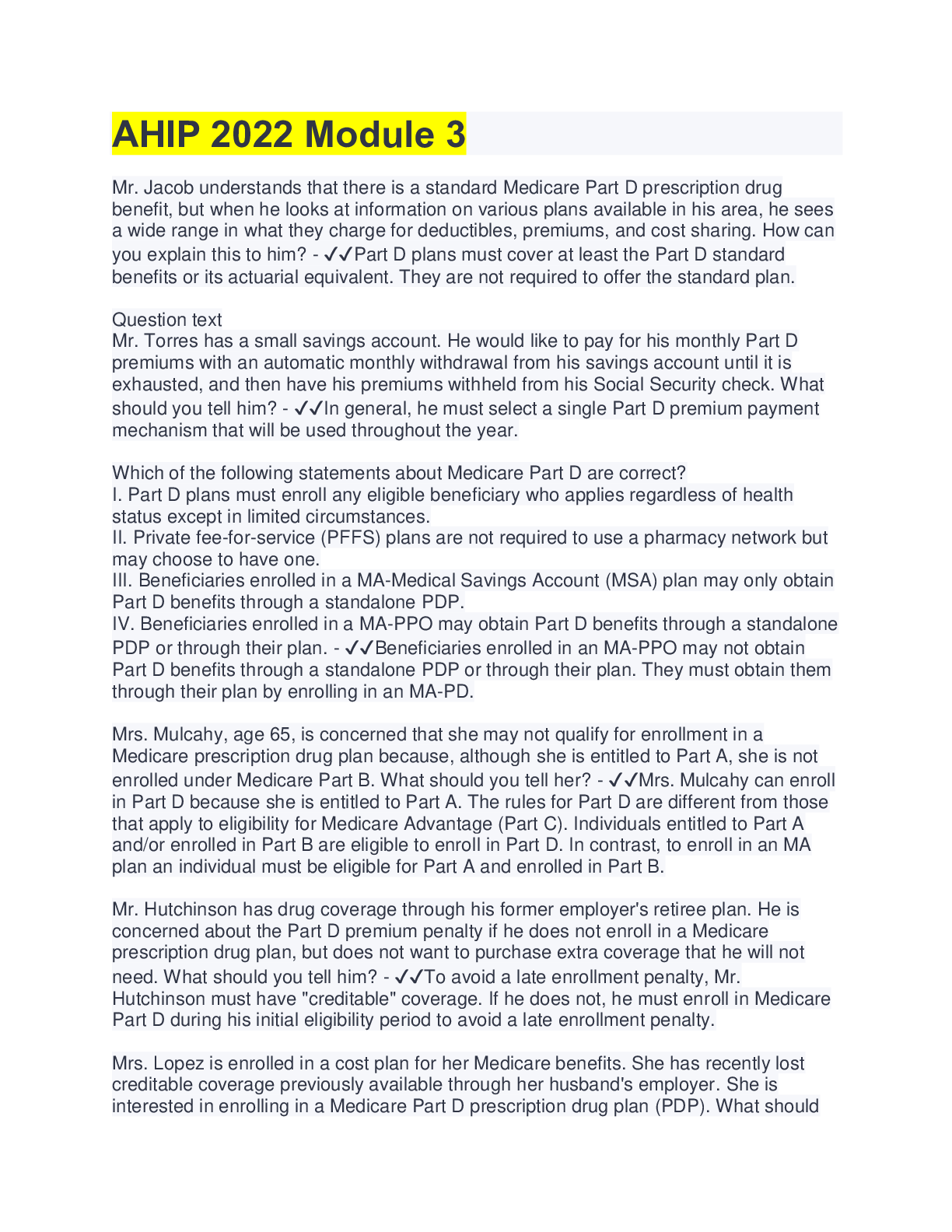 Preview image for AHIP 2022 Module 3(questions&answers)